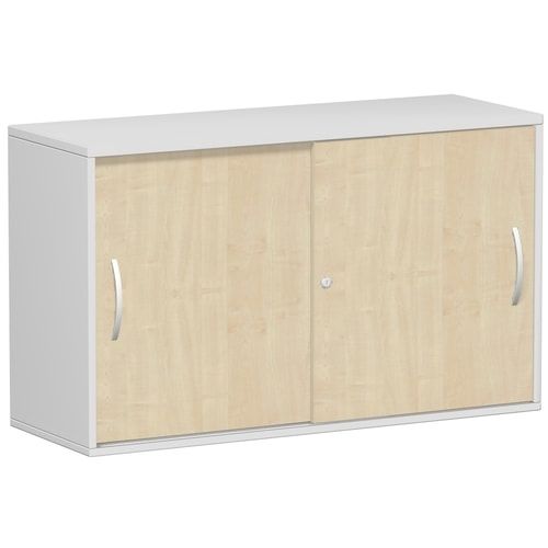Anstell-Schiebetürenschrank, Stellfüße, 2 Ordnerhöhen, Fachboden, 720 x 1.200 x 425 mm (HxBxT), Korpus Ahorn, Front Buche