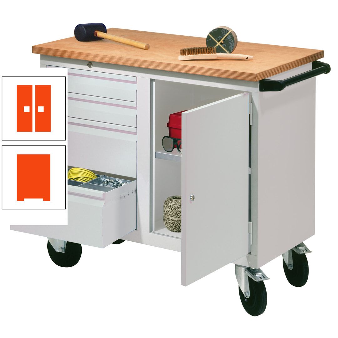 Mobile Werkbank - Werkstattwagen - 915 x 1.090 x 600 mm - 4 Schubladen und Schrankfach - anthrazitgrau