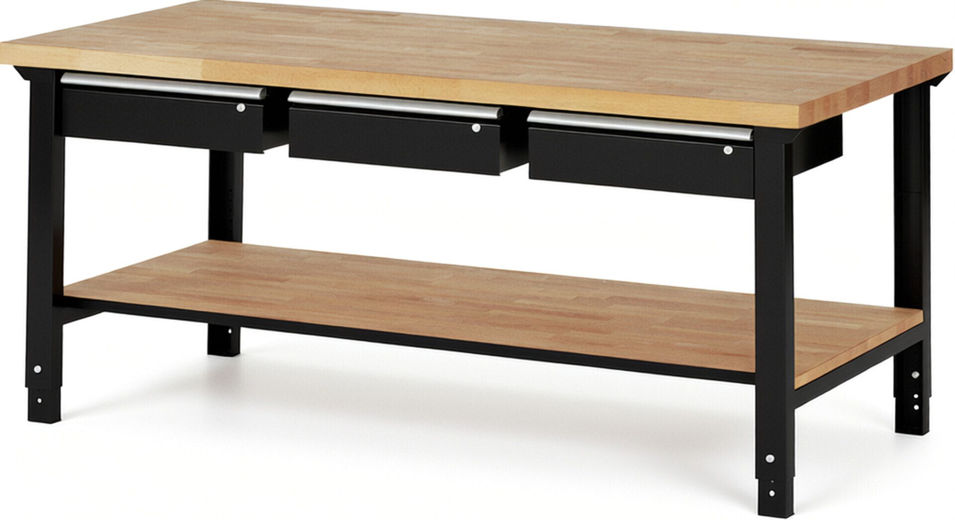 Werkbank mit Ablage - 3 Schubladen - 150:3 - höhenverstellbar 790 - 1.140 mm - 2.000 x 900 mm (BxT) - 750 kg - Buche - Anthrazitgrau