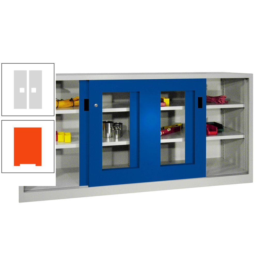 Schiebetürenschrank - Sichtfenstertüren - 1.000x2.000x400 mm (HxBxT) - 4 Böden, gepulvert - Zylinderschloss - anthrazitgrau
