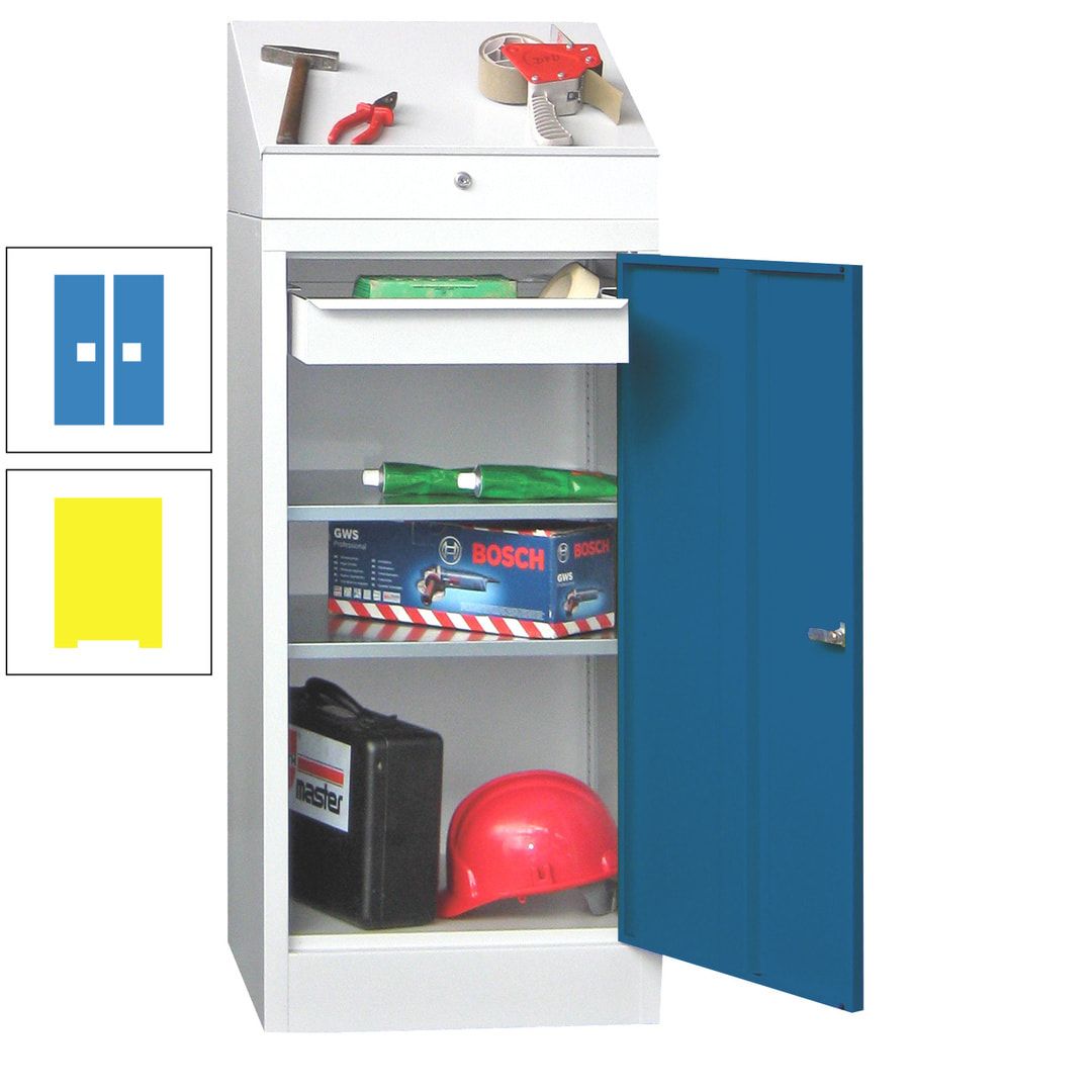 Stehpult mit Schrank - Vollblechtür - 1 Einlegeboden, 1 Ausziehboden, 1 Schublade - 1.270x500x500 mm (HxBxT) - anthrazitgrau