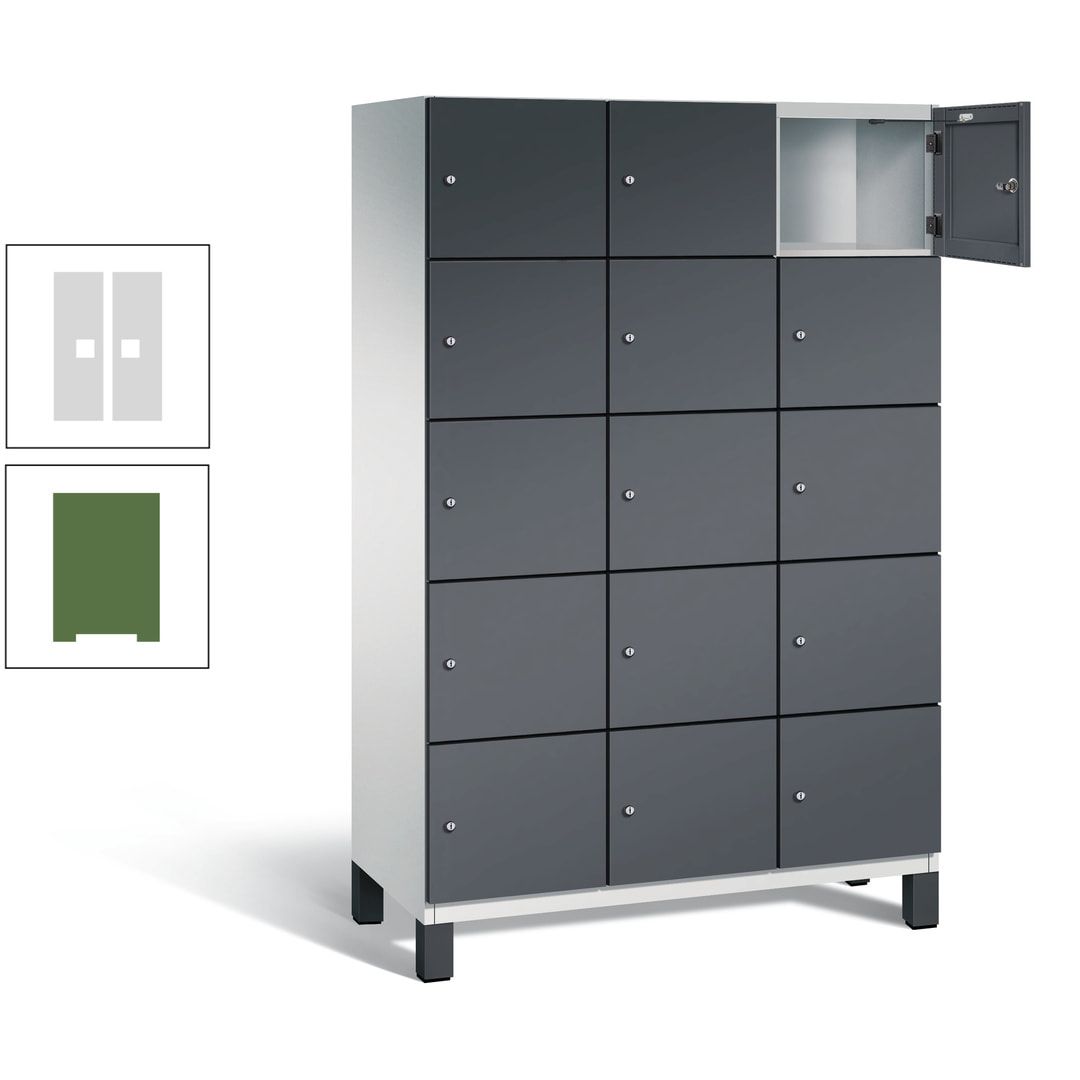 Fächerschrank, Stahlschrank, 15 Fächer, Türöffnungsbegrenzer, Füße, 1.980 x 1.200 x 525 mm (HxBxT), Korpus anthrazitgrau, Front anthrazitgrau