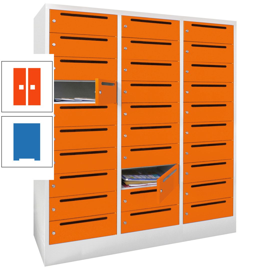 Postverteilerschrank, Schließfachschrank, 3 Abteile a 40 cm, 30 Fächer, 1.850 x 1.200 x 500 mm (HxBxT), Korpus anthrazitgrau, Front anthrazitgrau
