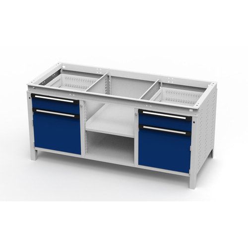 OTTOKIND Werkbank - bündig Arbeitsplatte - 850 x 1.695 x 750 mm (HxBxT) - 2 Schubladen - 2 Schränke - 2 Ablageböden - lichtgrau