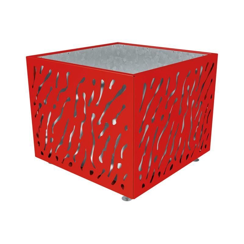 Pflanzbehälter, Stahlblech fvz, einfarbig, innen feuerverzinkt mit Verladungsgriffen, verstellbare Füße, 870 x 990 x 990 mm (HxBxT), enzianblau
