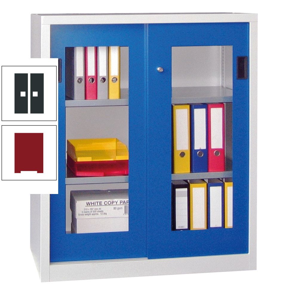 Schiebetürenschrank - Sichtfenstertüren - 1.000x1.000x400 mm (HxBxT) - 2 Böden, gepulvert - Zylinderschloss - anthrazitgrau