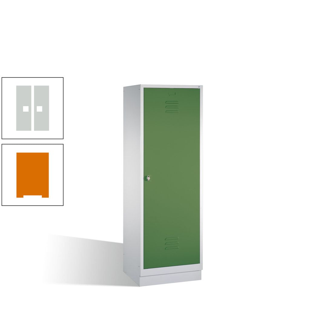 Doppel-Spind mit Großtür, Garderobenschrank mit Sockel, 2 Abteile a 300 mm, Korpus anthrazitgrau, Tür anthrazitgrau, 1.800 x 610 x 500 mm (HxBxT)