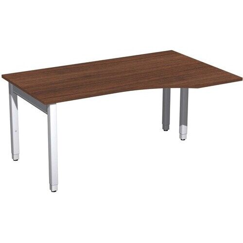 Eckschreibtisch, Ecke rechts, Füße einseitig verkürzt, 4-Fuß Quadrat Pro, höhenverstellbar, 680-800 x 1.600 x 1.000 mm (HxBxT), Dekor Ahorn