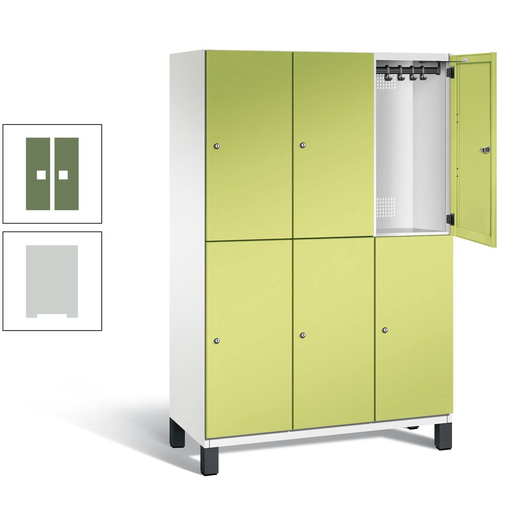 Fächerschrank, Stahlschrank, doppelstöckig, 6 Fächer, Füße, Korpus anthrazitgrau, Tür anthrazitgrau, 1.980 x 1.200 x 525 mm (HxBxT)