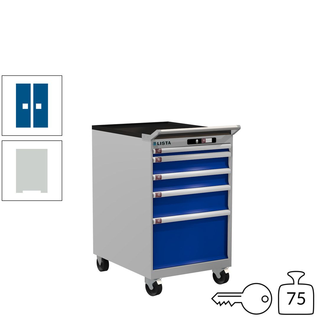 Lista Schubladenschrank - 14.374.010 - 990 x 564 x 725 mm (HxBxT) - 5 Schubladen - 75 kg - Key Lock - lichtblau (RAL 5012)
