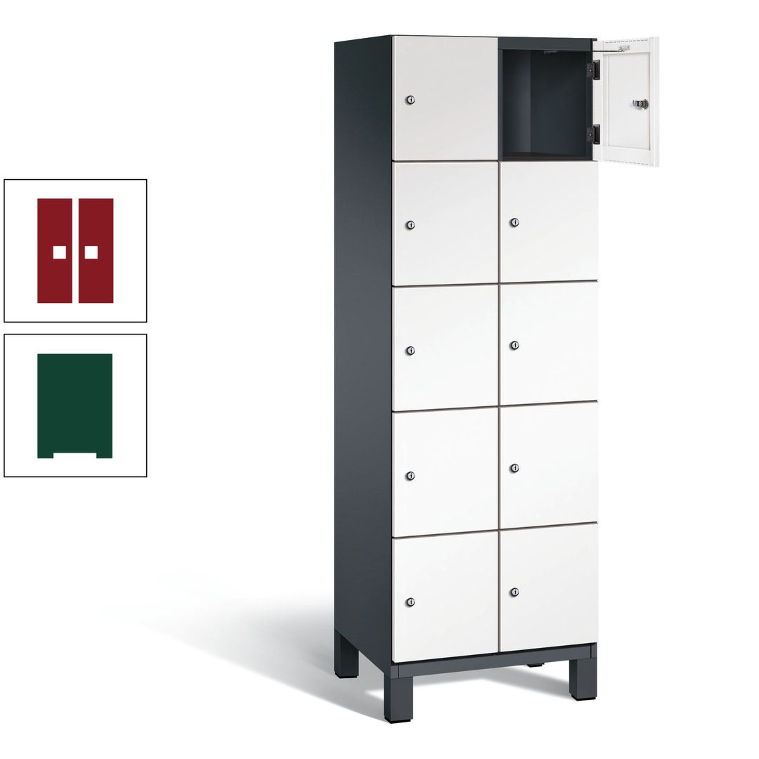 Fächerschrank, Stahlschrank, 10 Fächer, Türöffnungsbegrenzer, Füße, 1.980 x 600 x 525 mm (HxBxT), Korpus anthrazitgrau, Front anthrazitgrau