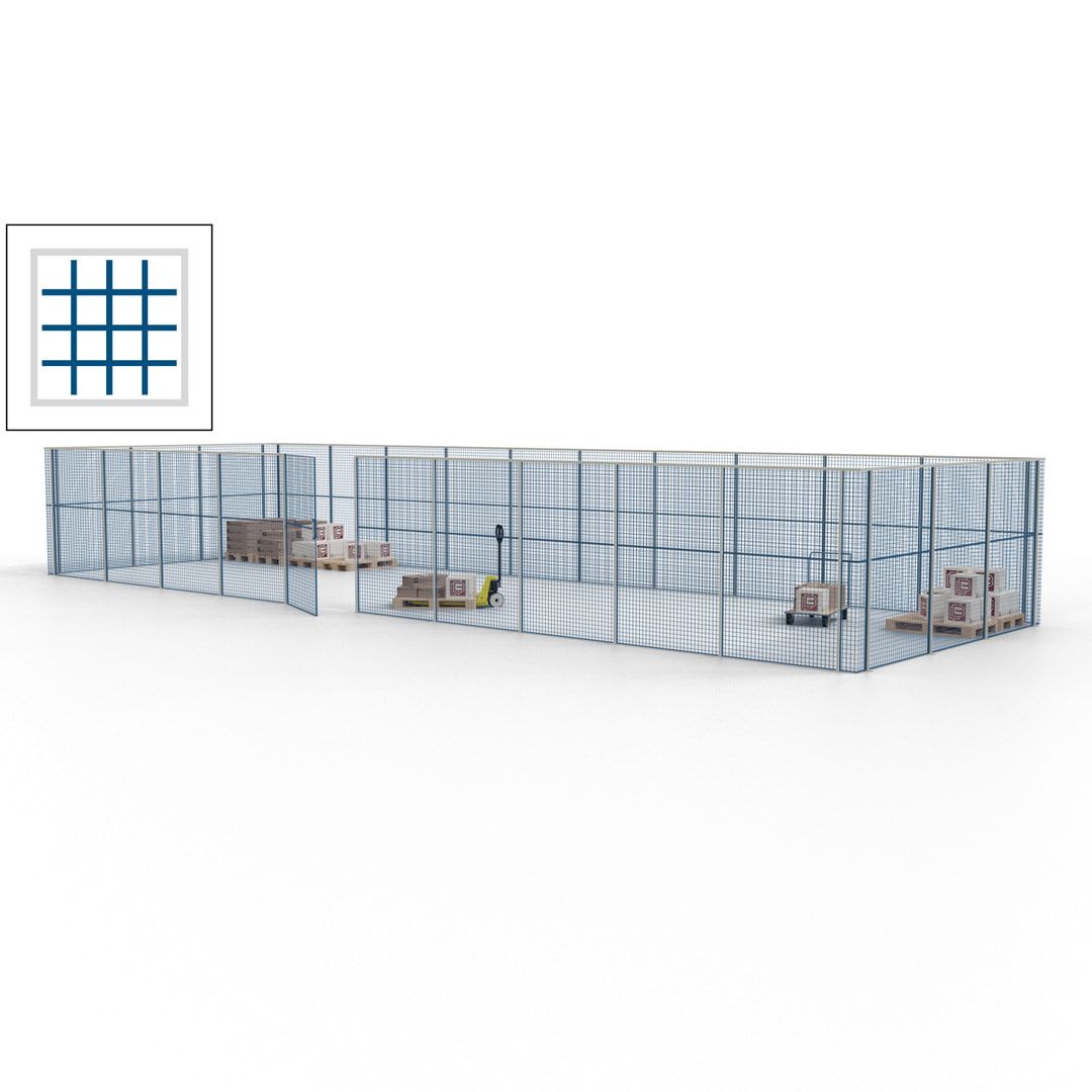 Maschinen Schutzgitter - Hallentrennwand - Sicherheitszaun - Tür - 39 m - 2.200 x 15.400 x 4.900 mm (HxBxT) - enzianblau