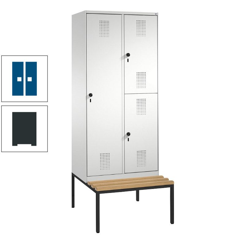 Garderobenschrank, Spind ein- und doppelstöckig Sitzbank, 2 Abteile, 3 Fächer, 2.090 x 800 x 500 mm (HxBxT), Front anthrazitgrau, Korpus anthrazitgrau