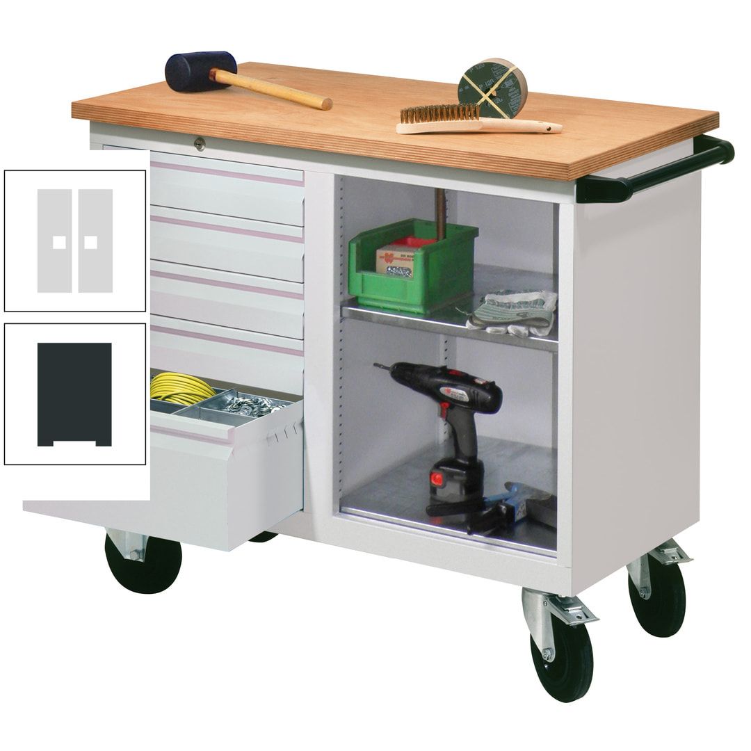 Mobile Werkbank - Werkstattwagen - 915 x 1.090 x 600 mm - 5 Schubladen und Ablagefach - anthrazitgrau
