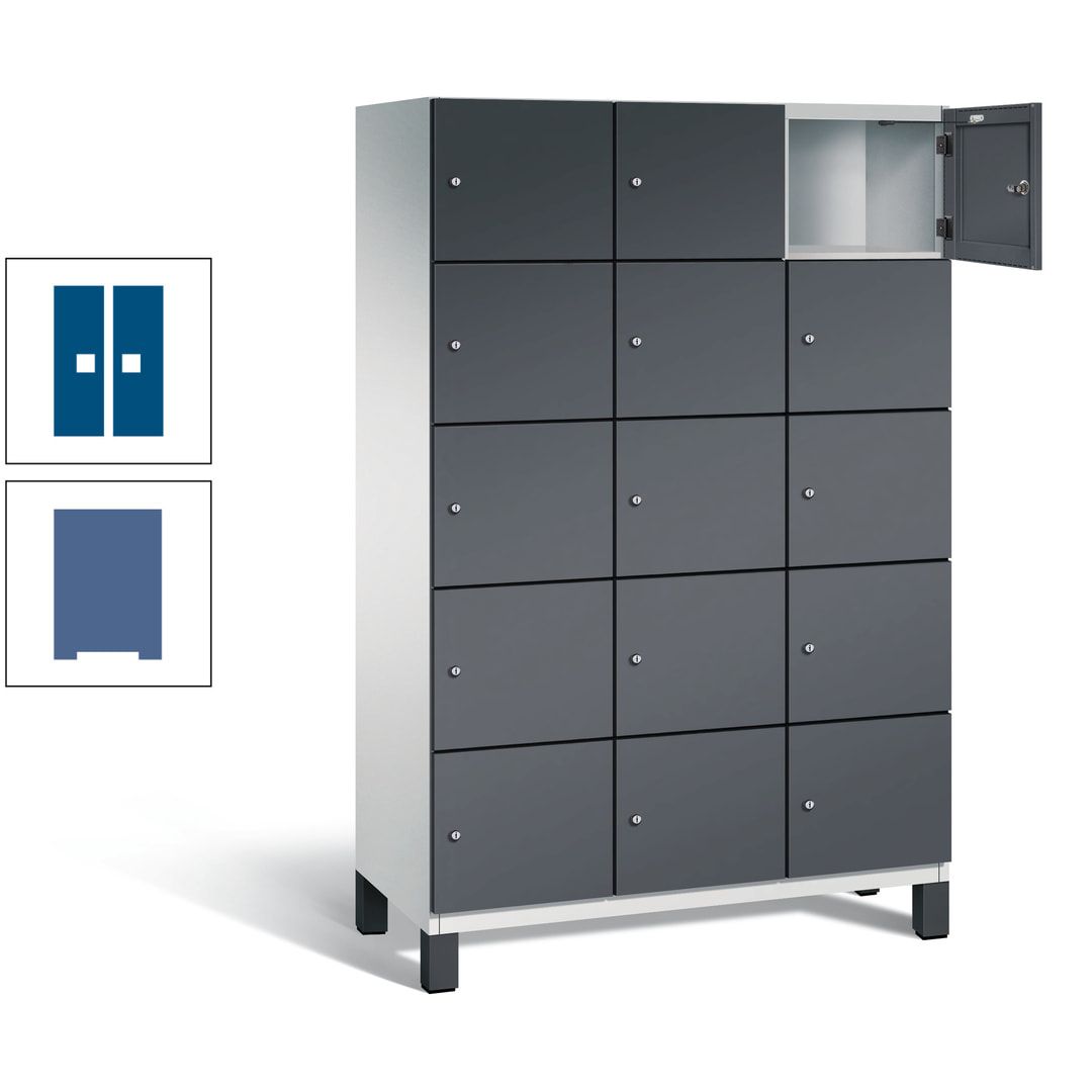 Fächerschrank, Stahlschrank, 15 Fächer, Türöffnungsbegrenzer, Füße, 1.980 x 1.200 x 525 mm (HxBxT), Korpus anthrazitgrau, Front anthrazitgrau