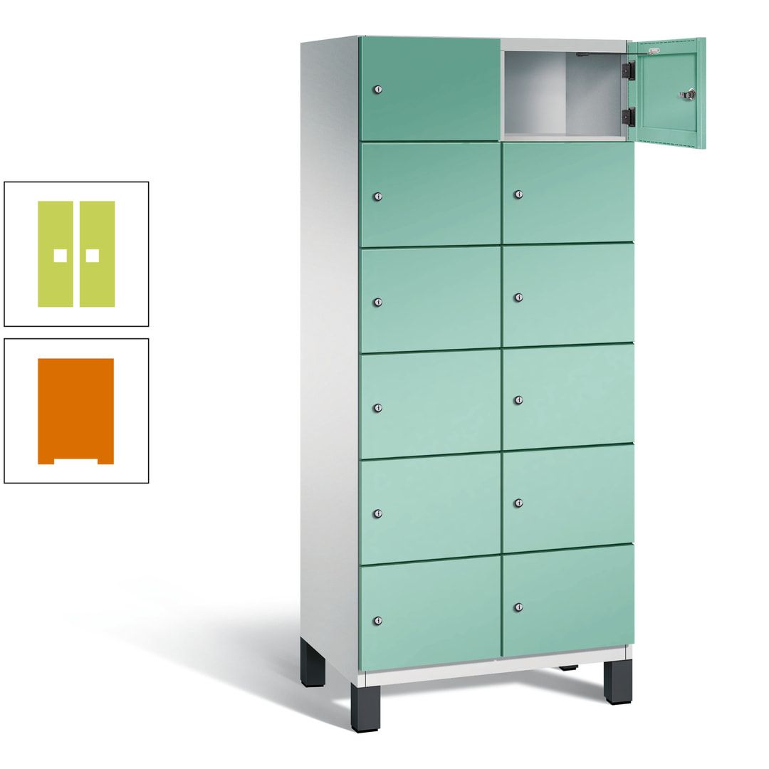 Fächerschrank, Stahlschrank, 12 Fächer, Türöffnungsbegrenzer, Füße, 1.980 x 800 x 525 mm (HxBxT), Korpus anthrazitgrau, Front anthrazitgrau