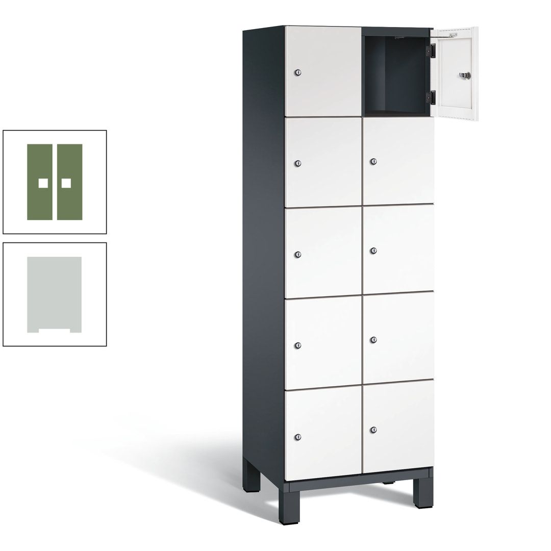 Fächerschrank, Stahlschrank, 10 Fächer, Türöffnungsbegrenzer, Füße, 1.980 x 600 x 525 mm (HxBxT), Korpus anthrazitgrau, Front anthrazitgrau