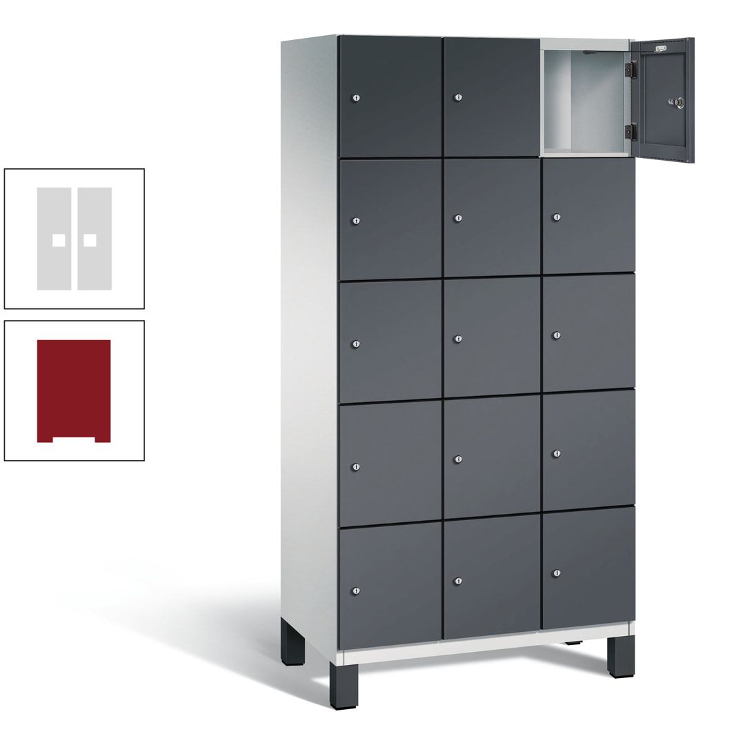 Fächerschrank, Stahlschrank, 15 Fächer, Türöffnungsbegrenzer, Füße, 1.980 x 900 x 525 mm (HxBxT), Korpus anthrazitgrau, Front anthrazitgrau