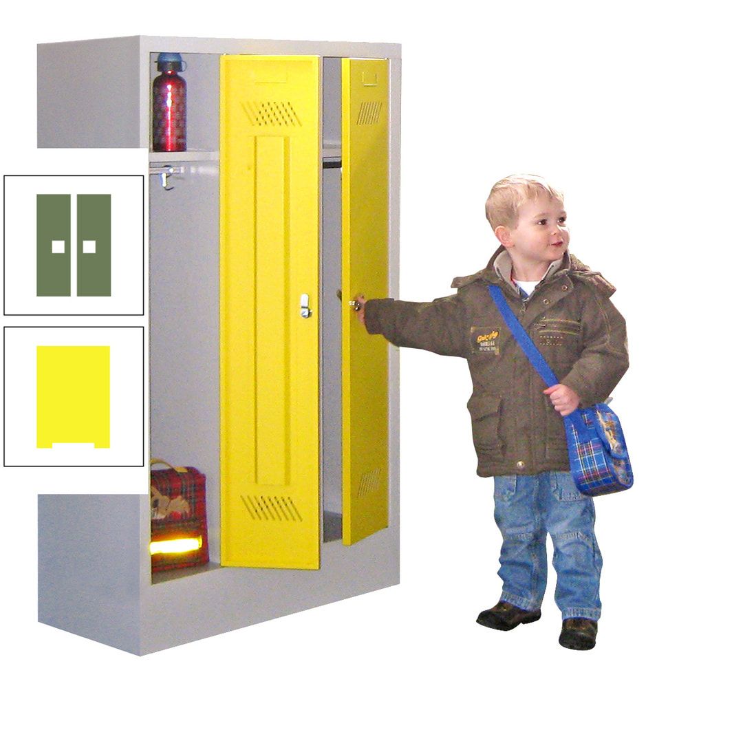 Spindschrank f. Kindergärten - mit Sockel - Höhe 1.300 mm - 2 Abteile a 250 mm - Drehriegel - anthrazitgrau