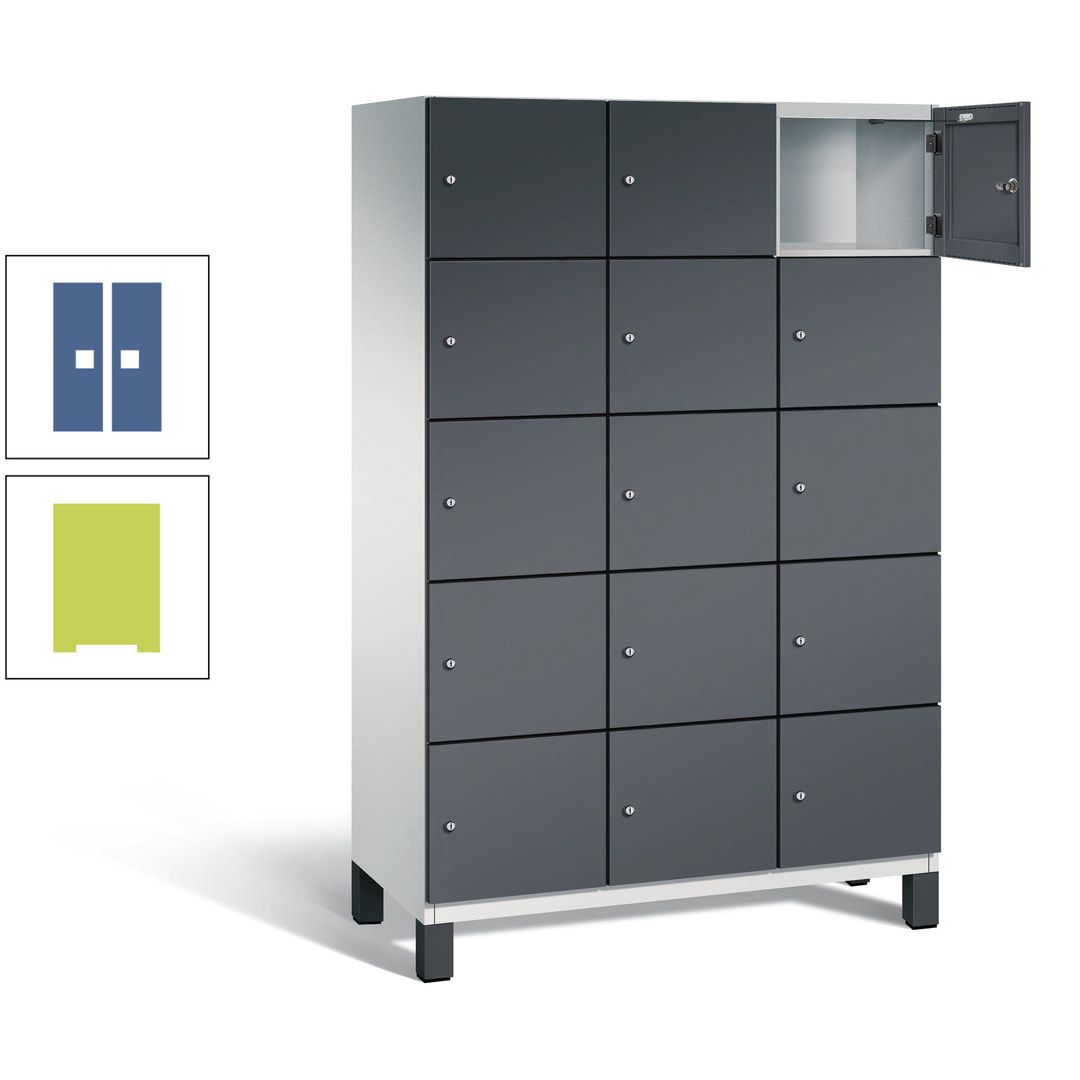 Fächerschrank, Stahlschrank, 15 Fächer, Türöffnungsbegrenzer, Füße, 1.980 x 1.200 x 525 mm (HxBxT), Korpus anthrazitgrau, Front anthrazitgrau
