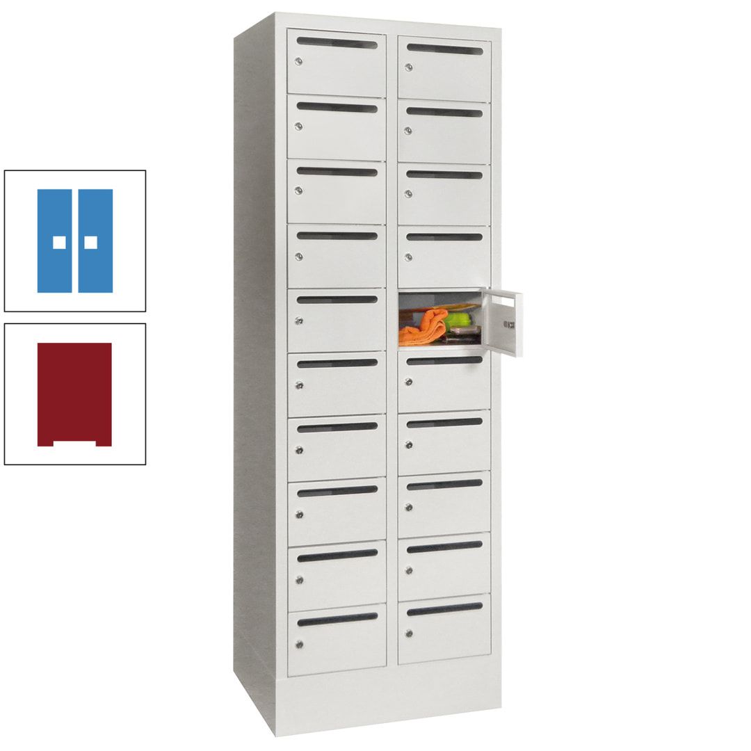 Postverteilerschrank, Schließfachschrank, 2 Abteile a 300 mm, 20 Fächer, 1.850 x 600 x 500 mm (HxBxT), Korpus anthrazitgrau, Front anthrazitgrau