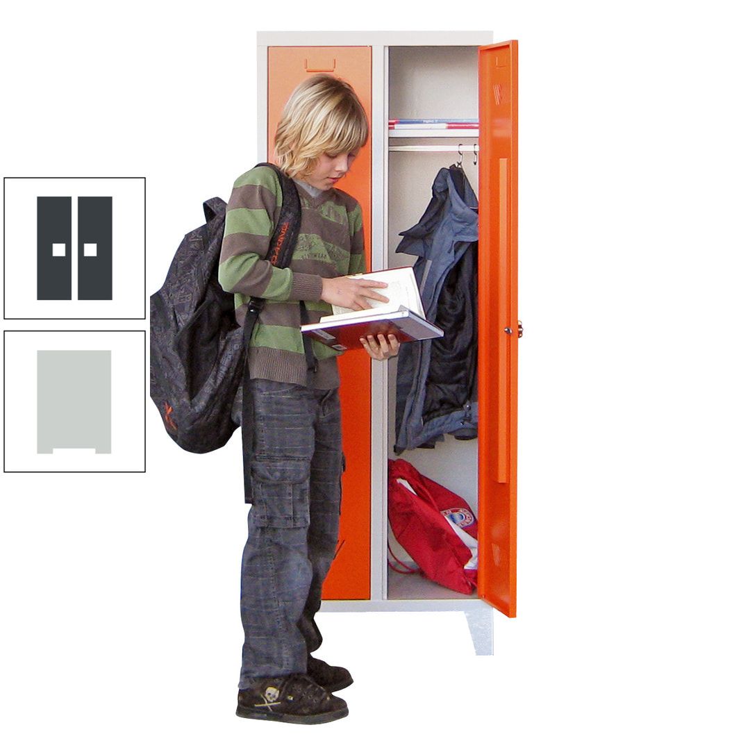 Spindschrank f. Schulen - mit Füßen - Höhe 1.600 mm - 3 Abteile a 300 mm - Drehriegel - anthrazitgrau