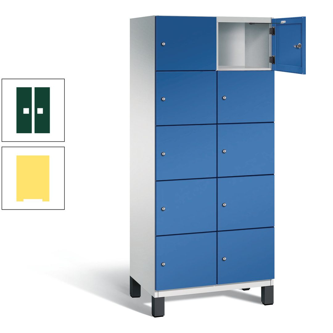 Fächerschrank, Stahlschrank, 10 Fächer, Türöffnungsbegrenzer, Füße, 1.980 x 800 x 525 mm (HxBxT), Korpus anthrazitgrau, Front anthrazitgrau