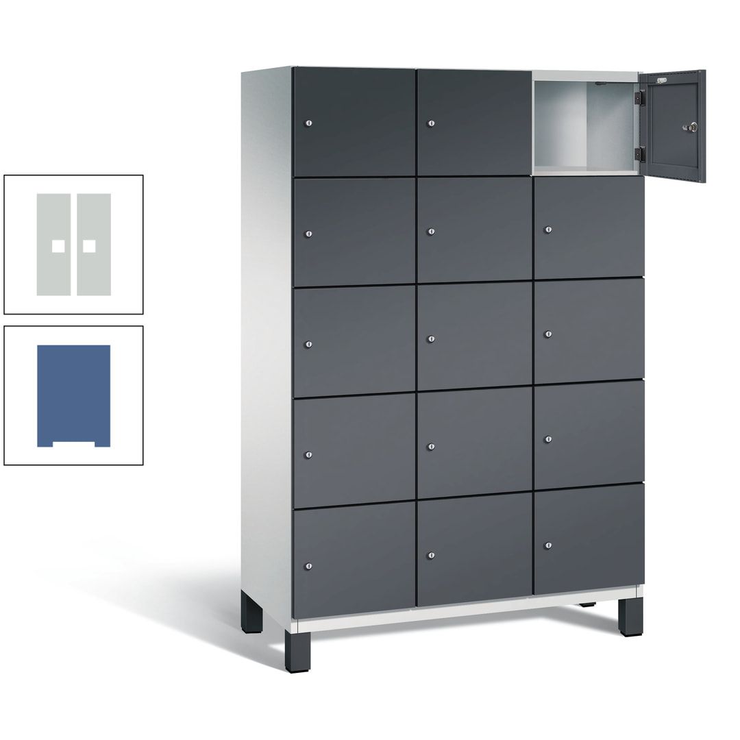 Fächerschrank, Stahlschrank, 15 Fächer, Türöffnungsbegrenzer, Füße, 1.980 x 1.200 x 525 mm (HxBxT), Korpus anthrazitgrau, Front anthrazitgrau