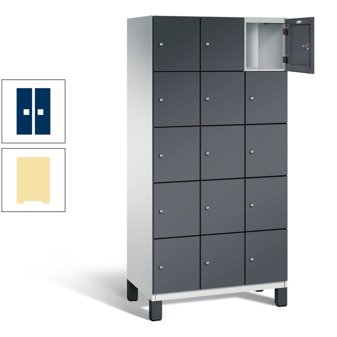 Fächerschrank, Stahlschrank, 15 Fächer, Türöffnungsbegrenzer, Füße, 1.980 x 900 x 525 mm (HxBxT), Korpus anthrazitgrau, Front anthrazitgrau