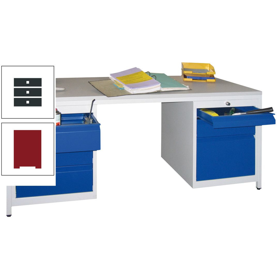Meisterschreibtisch - 6 Schubladen, 75 / 125 / 150 / 175 / 300 mm - 720 x 1.700 x 800 mm (HxBxT) - anthrazitgrau