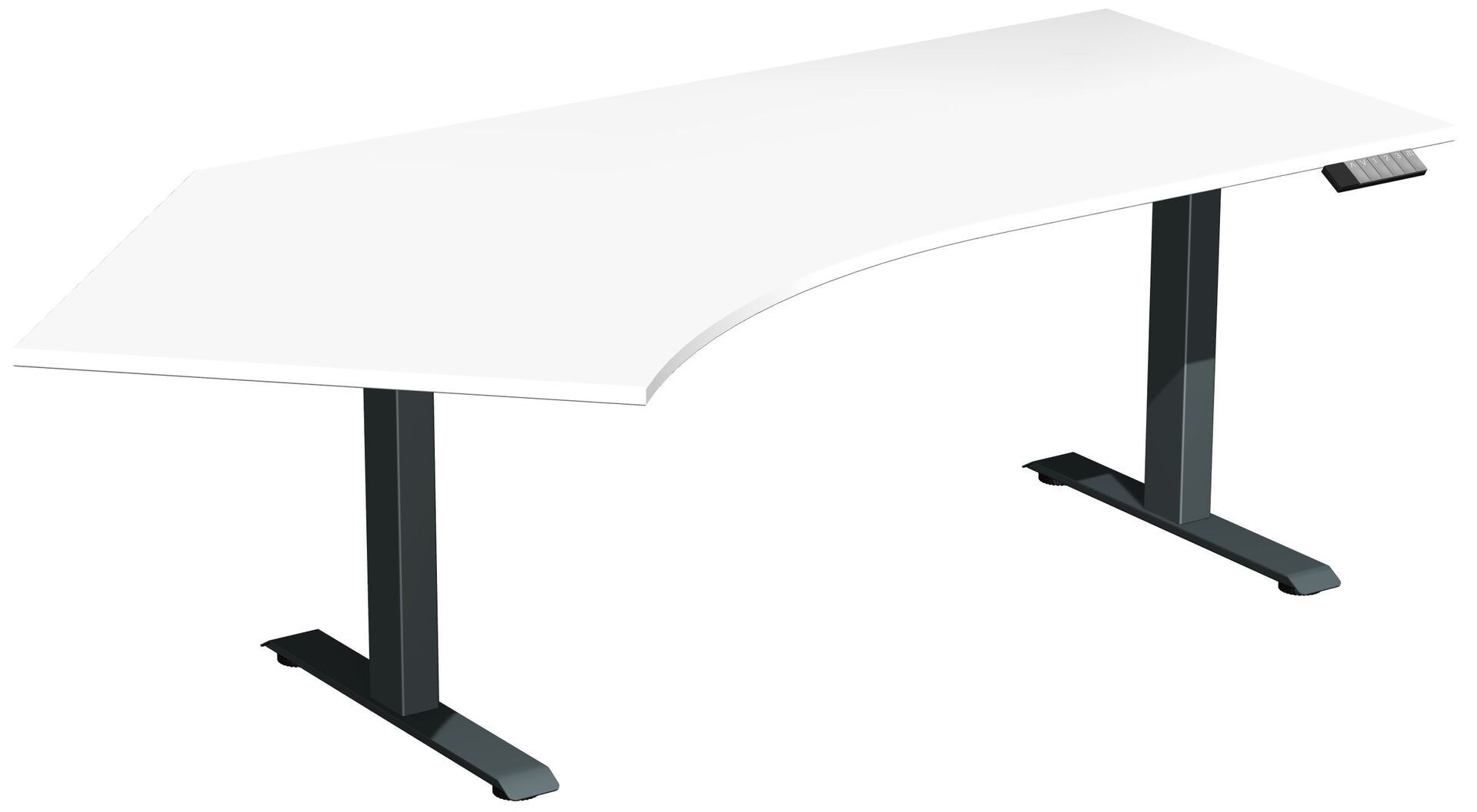 Winkelschreibtisch, Winkel links, Elevate Basic, elektronisch höhenverstellbar, 730 - 1.230 x 2.166 x 1.130 mm (HxBxT), Gestell anthrazit, Dekor Ahorn