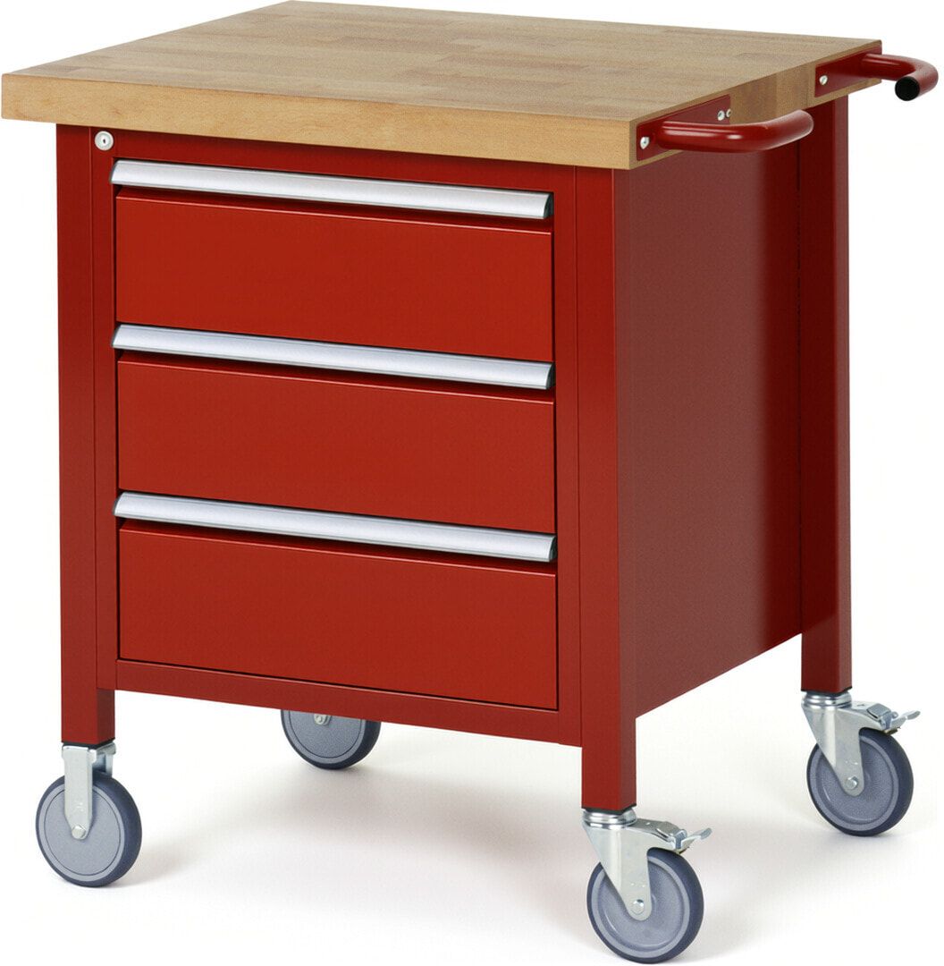 Mobile Werkbank - 3 Schubladen - Teilauszug - 180:3 - höhenverstellbar 880-1.080 mm - 750 x 700 mm - 450 kg - Buche - Anthrazitgrau