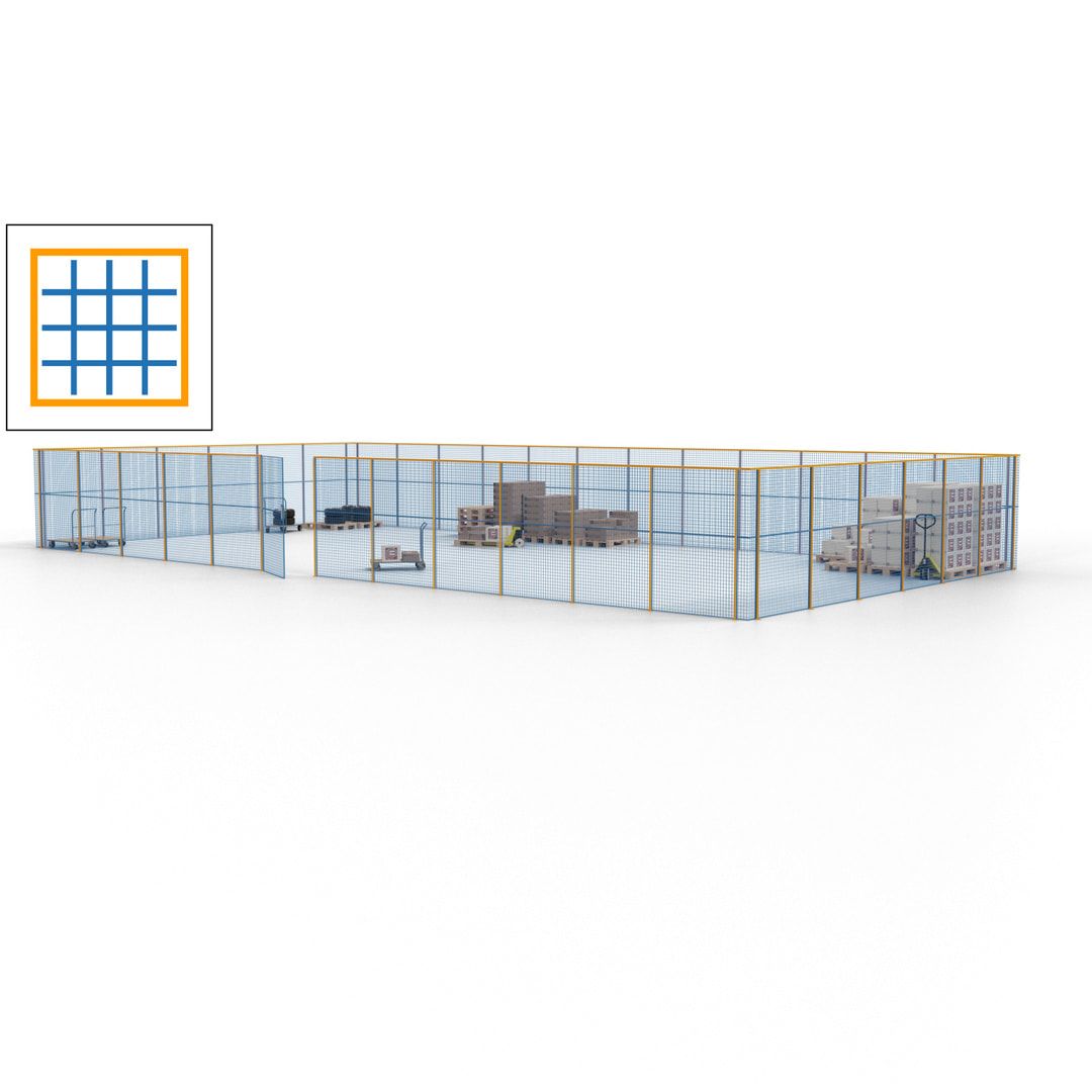 Maschinen Schutzgitter - Hallentrennwand - Sicherheitszaun - Tür - 54 m - 2.200 x 18.400 x 9.400 mm (HxBxT) - enzianblau
