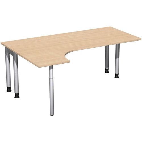Eckschreibtisch, Ecke links, Füße einseitig verkürzt, 4-Fuß Pro, höhenverstellbar, 680-800 x 1.600 x 1.200 mm (HxBxT), Dekor Ahorn