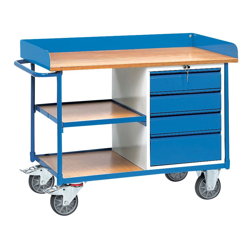 Fetra - Werkstattwagen - umrandete Arbeitsfläche - 930 x 650 x 1.220 mm (HxBxT) - Tragkraft 400 kg - 1 Schubladenschrank