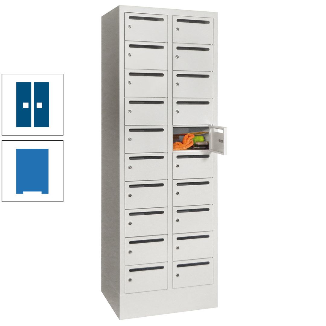 Postverteilerschrank, Schließfachschrank, 2 Abteile a 300 mm, 20 Fächer, 1.850 x 600 x 500 mm (HxBxT), Korpus anthrazitgrau, Front anthrazitgrau
