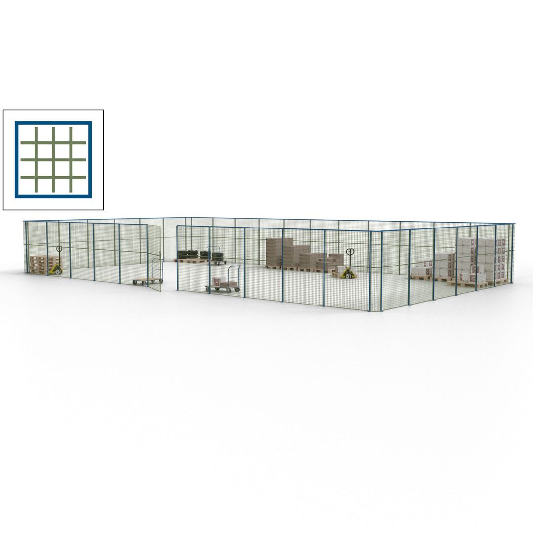 Maschinen Schutzgitter - Hallentrennwand - Sicherheitszaun - Tür - 51 m - 2.200 x 16.900 x 9.400 mm (HxBxT) - enzianblau