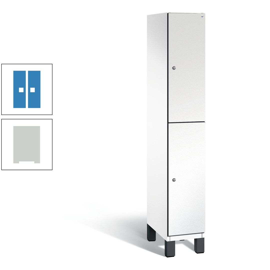 Fächerschrank, Stahlschrank, doppelstöckig, 2 Fächer, Füße, Korpus anthrazitgrau, Tür anthrazitgrau, 1.980 x 300 x 525 mm (HxBxT)
