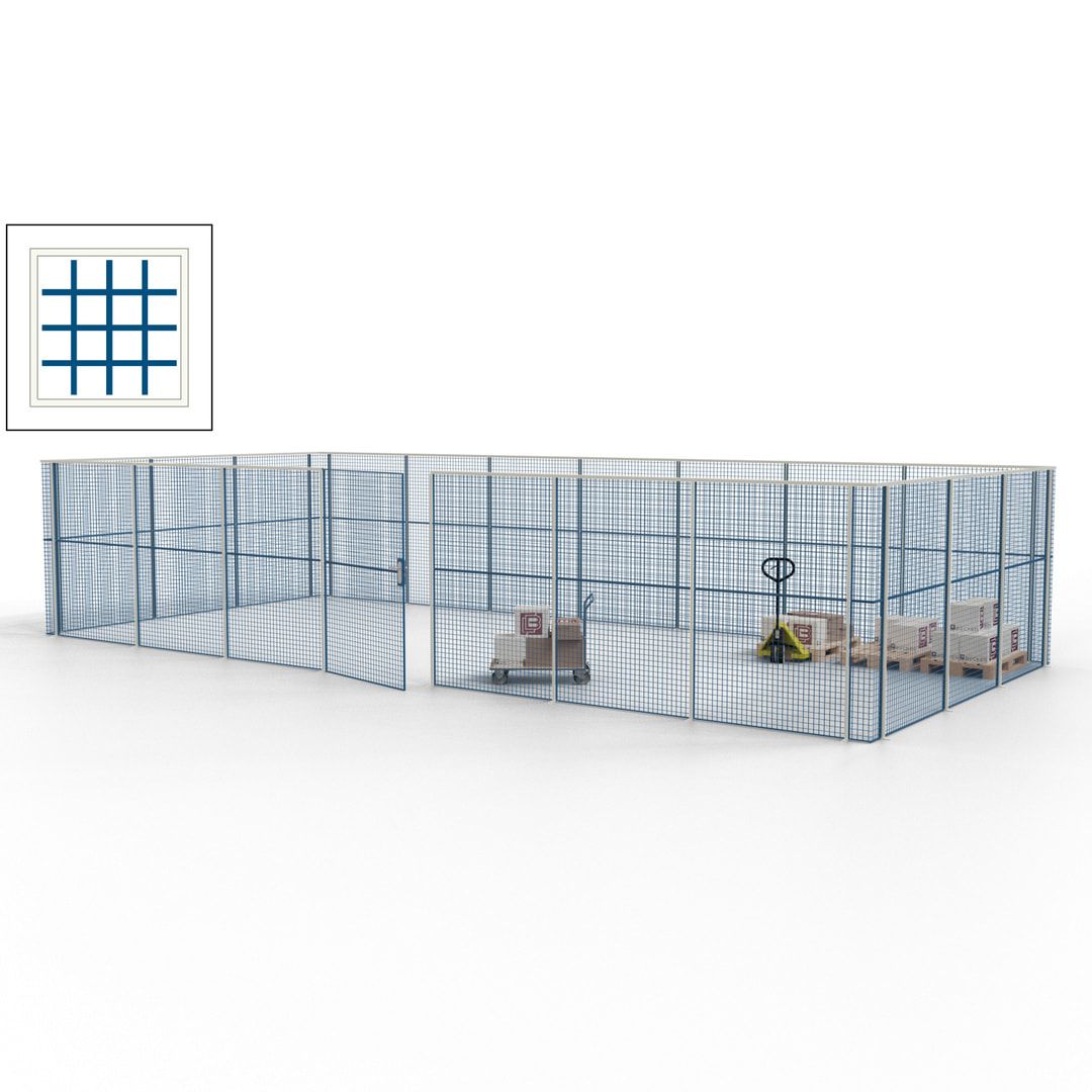 Hallentrennwand - Flügeltür, Gitter - 19 Gitterwände - 2.200 x 10.900 x 4.900 mm (HxBxT) - Perlweiß/reinorange