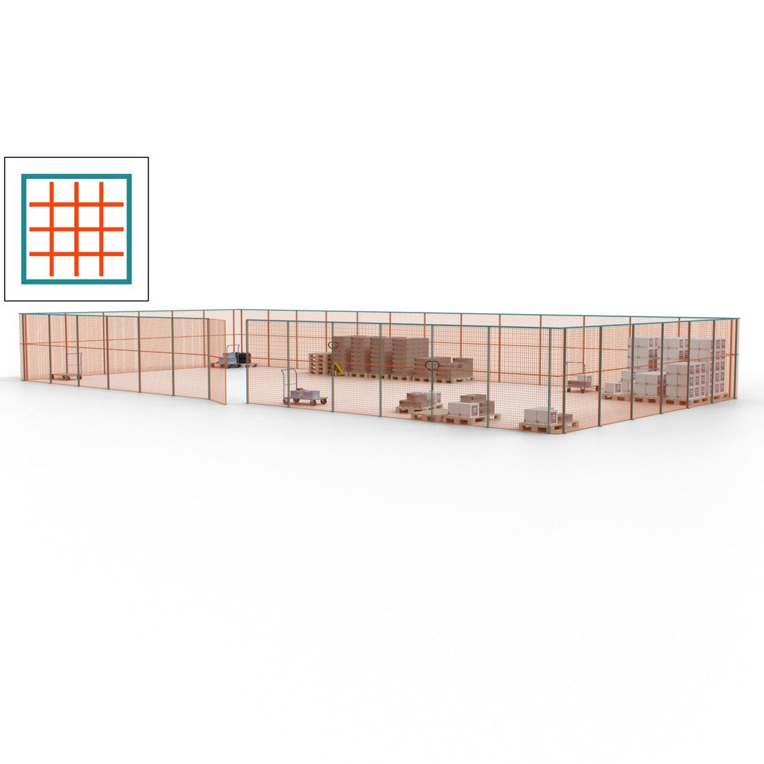 Maschinen Schutzgitter - Hallentrennwand - Sicherheitszaun - Tür - 57 m - 2.200 x 19.900 x 9.400 mm (HxBxT) - enzianblau