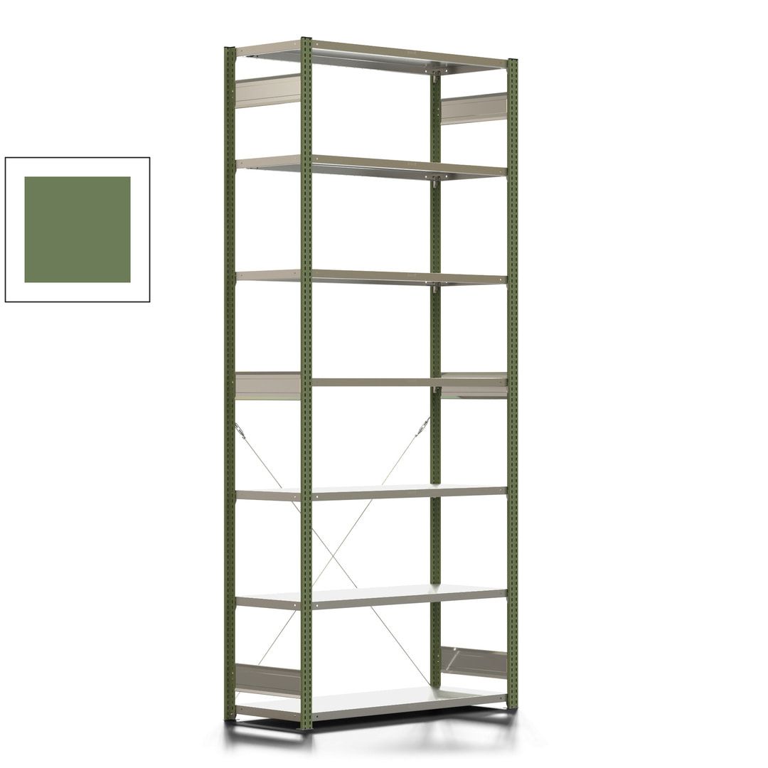 Fachbodenregal mit Tiefenriegel - 350 kg - 3.000 x 1.285 x 526 mm (HxBxT) - Anbauregal - 7 Böden - enzianblau - Lagerregal - Steckregal BERT