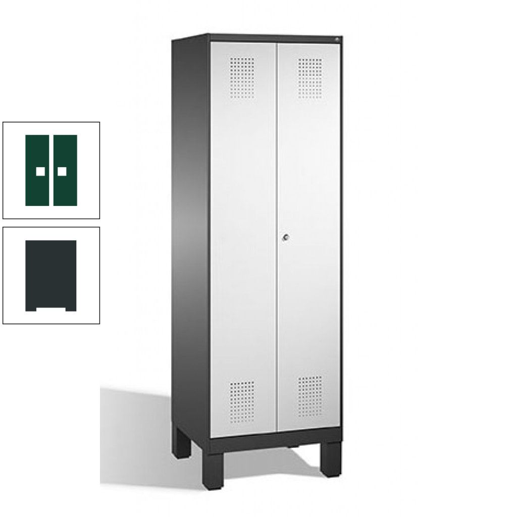 Doppel-Spind, Doppeltüren, Garderobenschrank mit Füßen, 2 Abteile a 300 mm, Korpus anthrazitgrau, Tür anthrazitgrau, 1.850 x 600 x 500 mm (HxBxT)