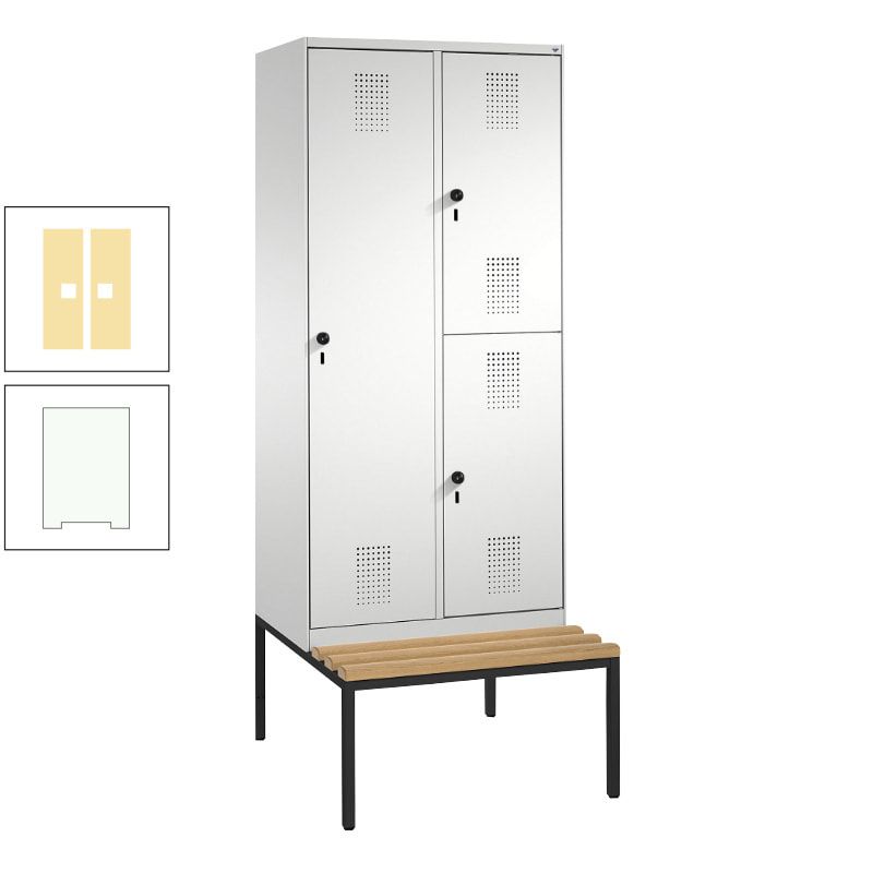 Garderobenschrank, Spind ein- und doppelstöckig Sitzbank, 2 Abteile, 3 Fächer, 2.090 x 800 x 500 mm (HxBxT), Front anthrazitgrau, Korpus anthrazitgrau