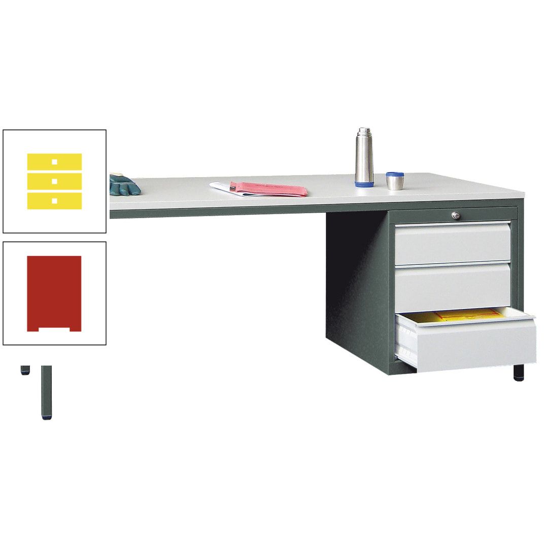 Meisterschreibtisch - 3 Schubladen 150 / 175 mm - 720 x 1.700 x 800 mm (HxBxT) - anthrazitgrau