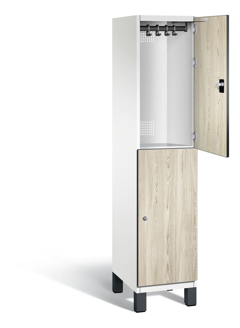 Fächerschrank, Garderobenschrank, mit Füßen, 1 Abteile, 1.980 x 400 x 525 mm (HxBxT), Korpus anthrazitgrau, Tür Donau-Ahorn