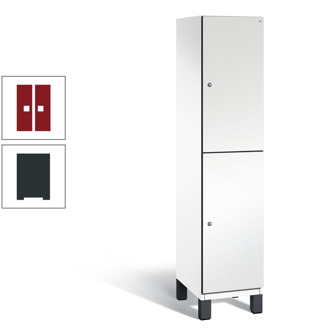 Fächerschrank, Stahlschrank, doppelstöckig, 2 Fächer, Füße, Korpus anthrazitgrau, Tür anthrazitgrau, 1.980 x 400 x 525 mm (HxBxT)