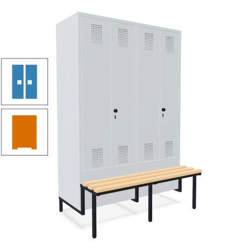 Doppel-Spind, Garderobenschrank, Buche Sitzbank integriert, 4 Abteile 300 mm, Korpus anthrazitgrau, Tür anthrazitgrau, 1.850 x 1.200 x 815 mm (HxBxT)