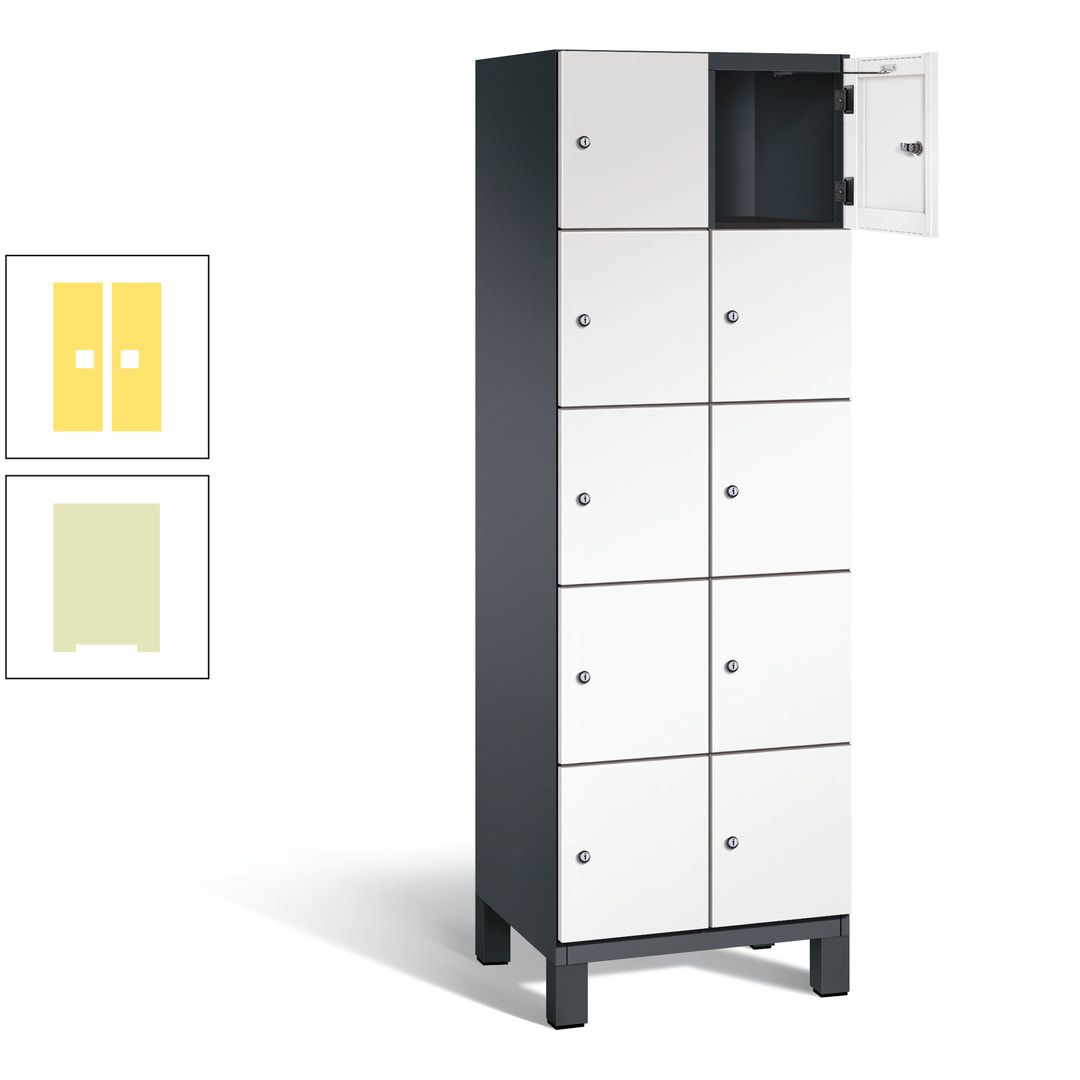Fächerschrank, Stahlschrank, 10 Fächer, Türöffnungsbegrenzer, Füße, 1.980 x 600 x 525 mm (HxBxT), Korpus anthrazitgrau, Front anthrazitgrau