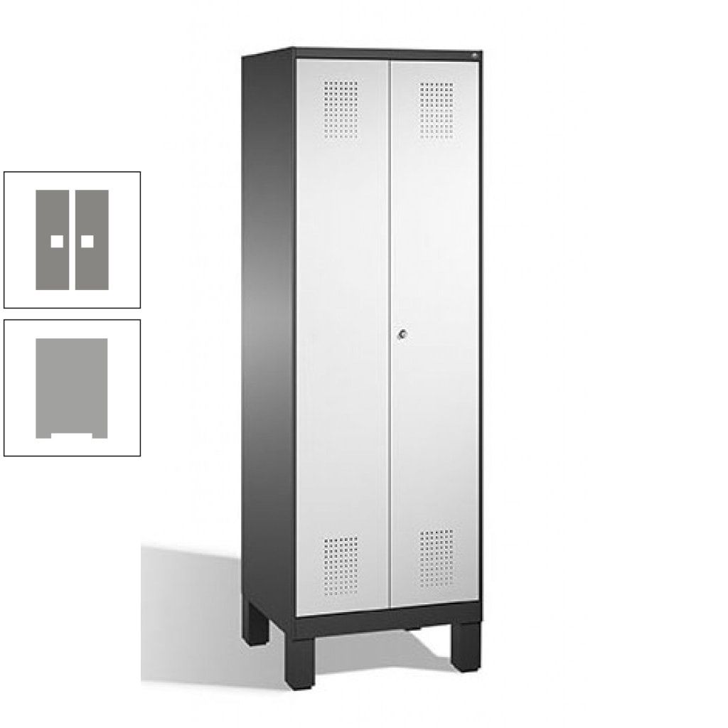 Doppel-Spind, Doppeltüren, Garderobenschrank mit Füßen, 2 Abteile a 300 mm, Korpus anthrazitgrau, Tür anthrazitgrau, 1.850 x 600 x 500 mm (HxBxT)