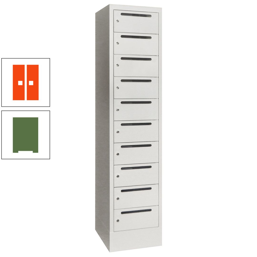 Postverteilerschrank, Schließfachschrank, 1 Abteil a 400 mm, 10 Fächer, 1.850 x 400 x 500 mm (HxBxT), Korpus anthrazitgrau, Front anthrazitgrau